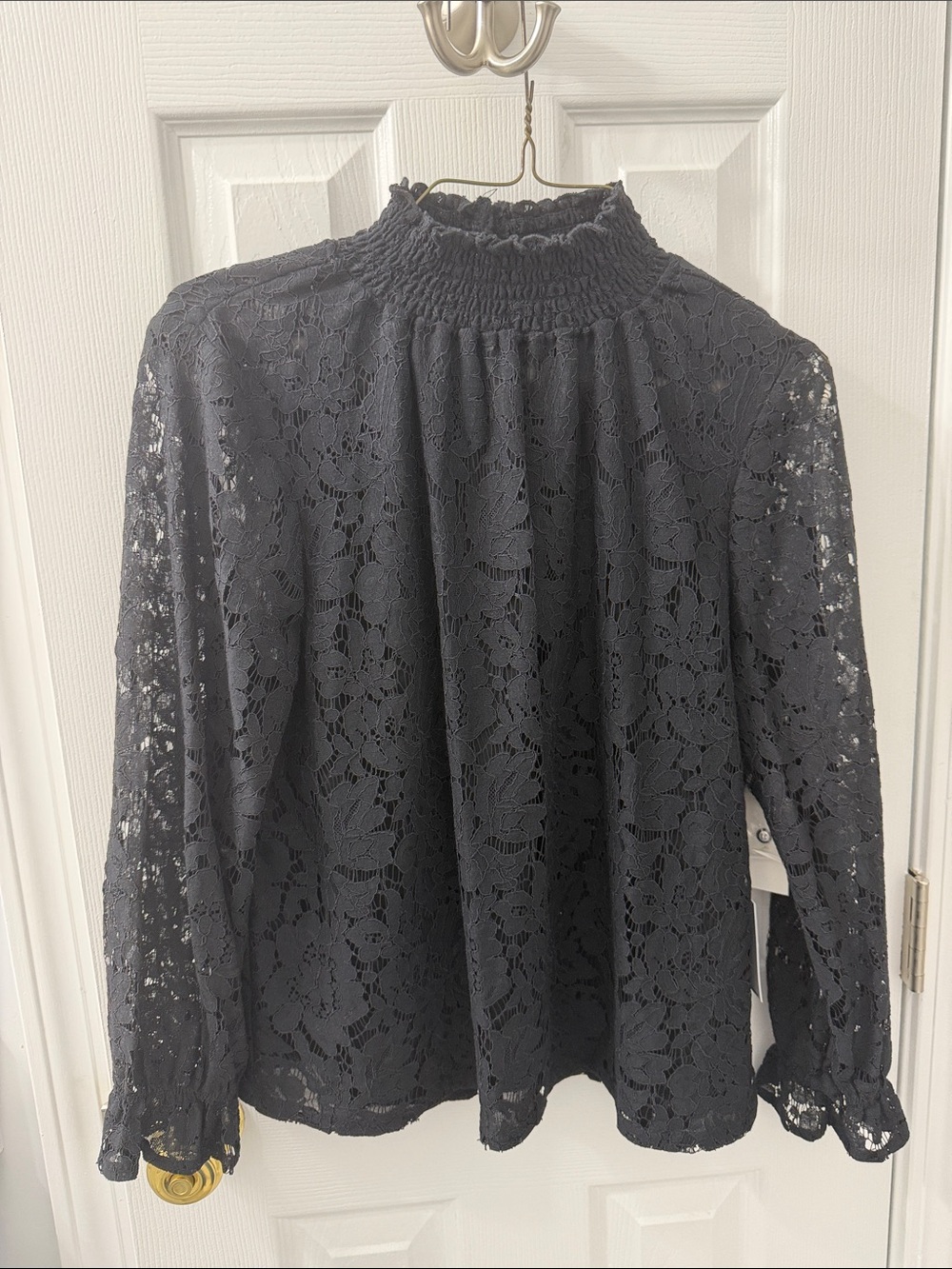 1. State Black Lace Mock Neck Blouse